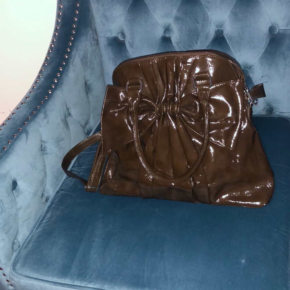 Buddha Boutique Faux Patent Leather Bow Shoulder Purse